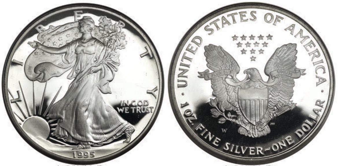 Shown here is a 10th Anniversary 1995-W Silver American Eagle Proof. Images courtesy of Heritage Auctions