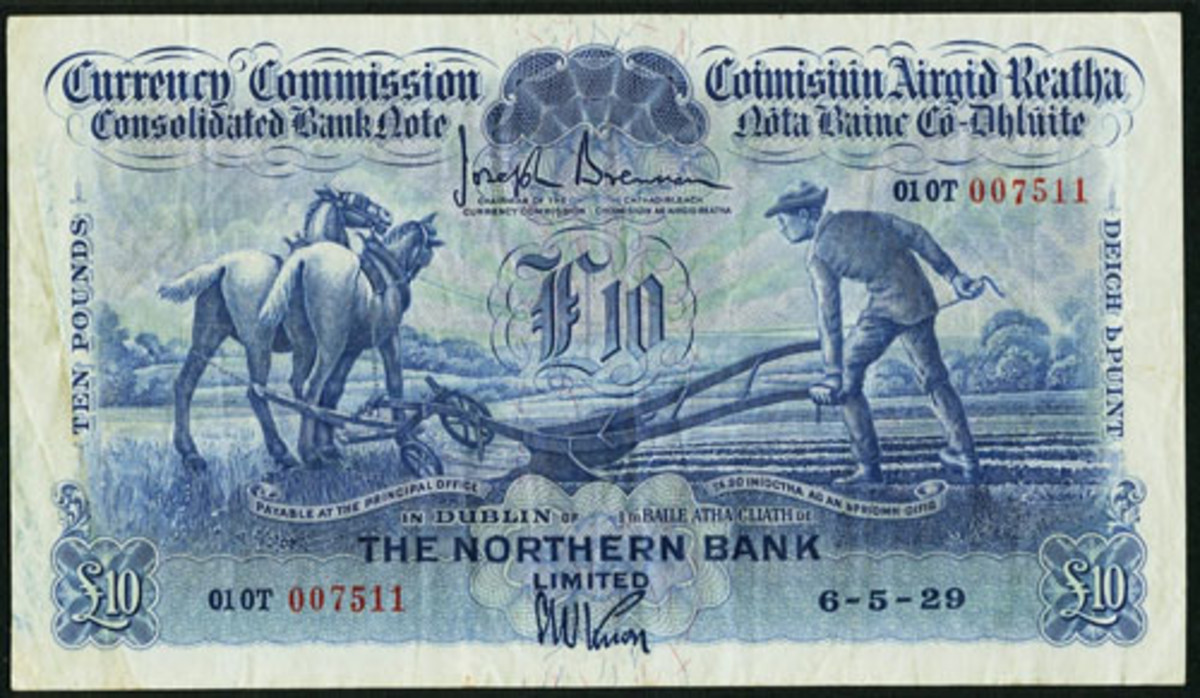 Star of the show: Irish Currency Commission £10 of May 6, 1929 issued by Northern Bank Limited, P-34. In PMG Very Fine 30 it realized $32,900.