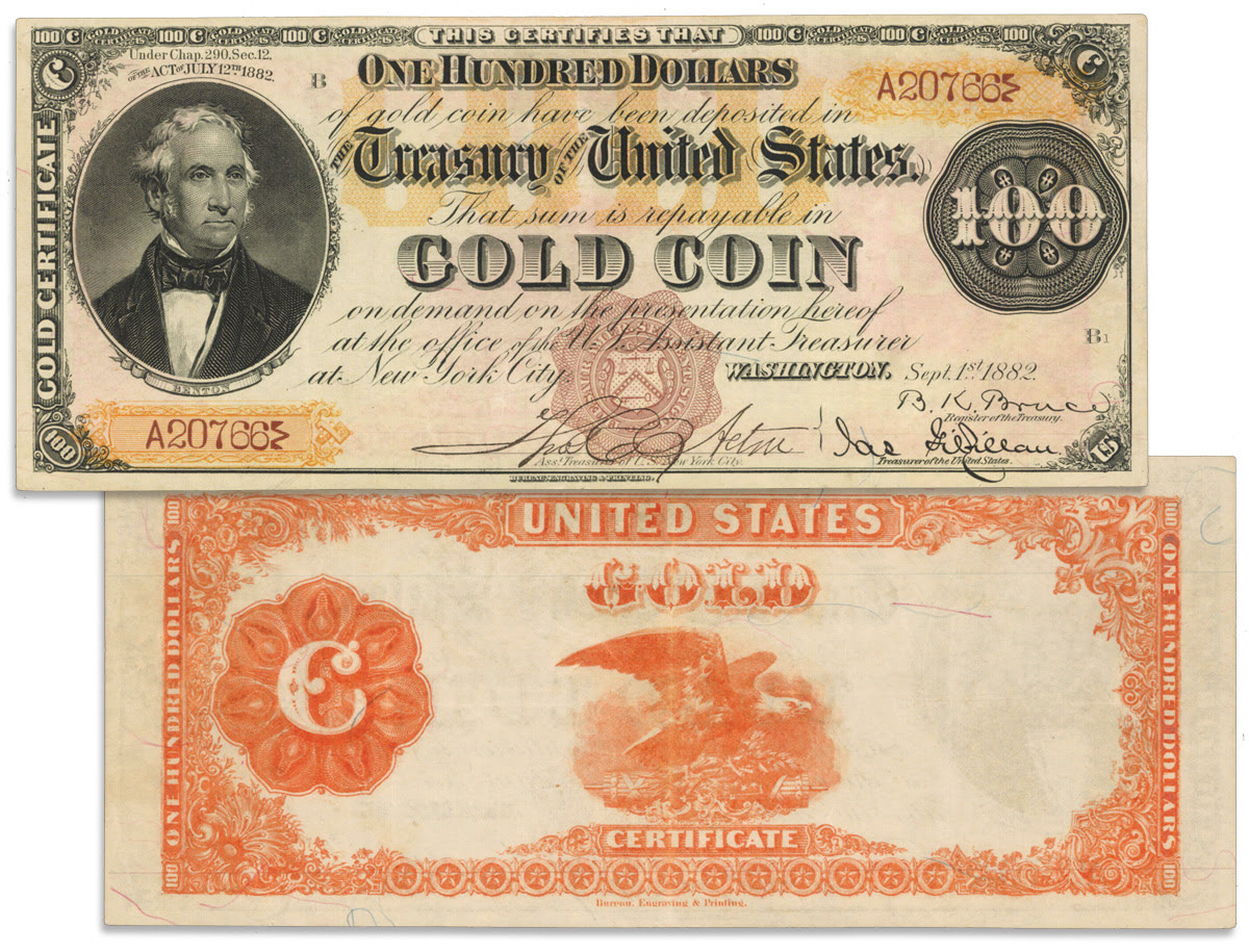 Fr. 1202a. 1882 $100 Gold Certificate. PCGS Currency Very Fine 35 Apparent. Minor Edge Restoration.  Est. $800,000 - $1,200,000