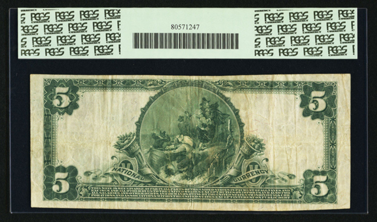 A Plain Back $5 from The First National Bank of Sierra Madre, Calif. is a discovery note.