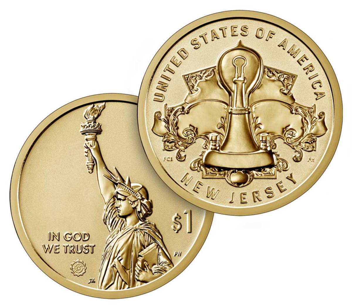 The new American Innovation Reverse Proof dollar coin featuring New Jersey goes on sale Jan. 7 at noon EST. (Images courtesy United States Mint.)