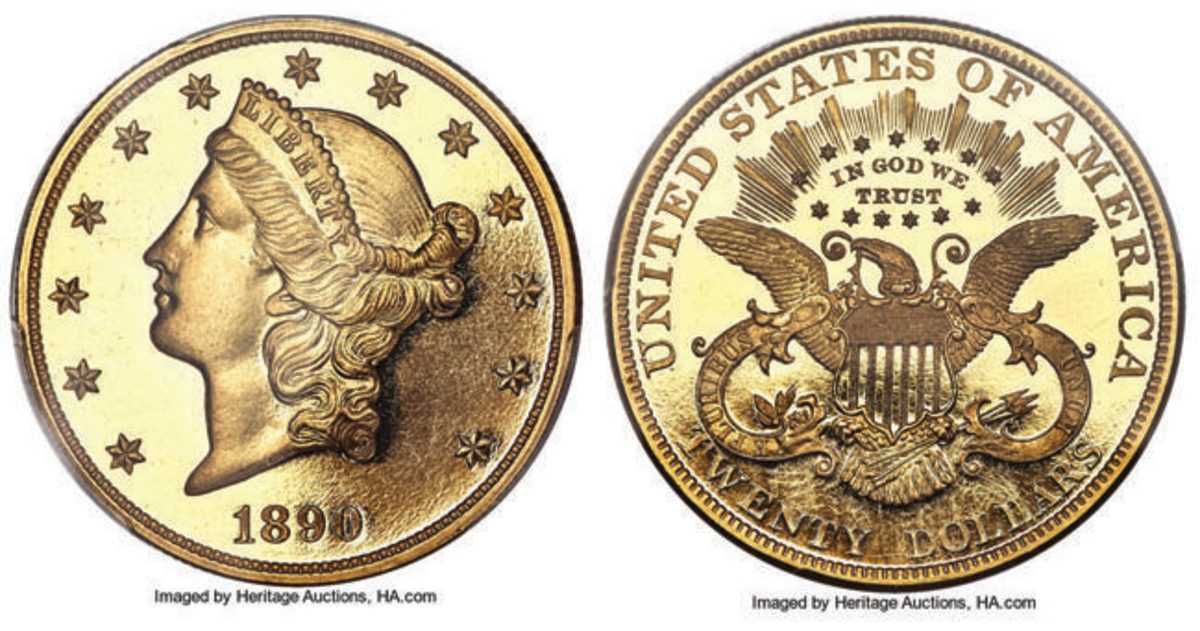 The finest-certified Deep Cameo at PCGS, this 1890 Liberty Double Eagle has a bid, as of August 2, of $230,000. (Image courtesy of Heritage Auctions)