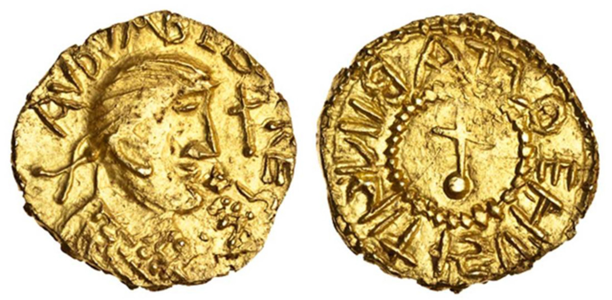 The first coin to be sold from Lord Stewartby’s Academic Collection of English Coins: the extremely rare and choice gold thrysma or shilling from the Anglo-Saxon Kingdom of Kent struck by Eadbald sometime between 620 and 635. It had little difficulty in realizing $84,600 in Spink’s March sale. Image courtesy and © Spink London.