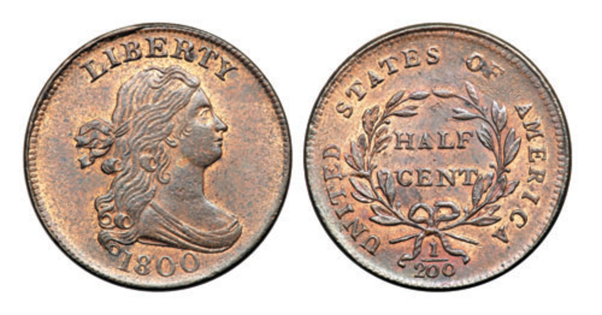  The Draped Bust half cent was first struck in 1800. (Goldberg image)