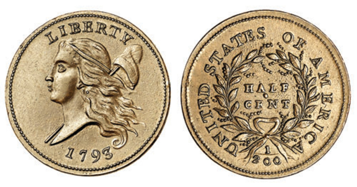  The 1793 half cents were first struck in July 1793. (Image courtesy of Stack’s Bowers)