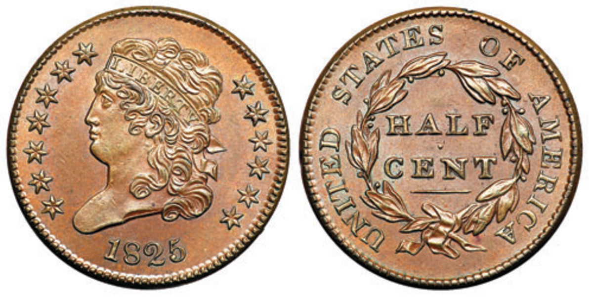  Half cent coinage resumed in 1825. (Goldberg image)