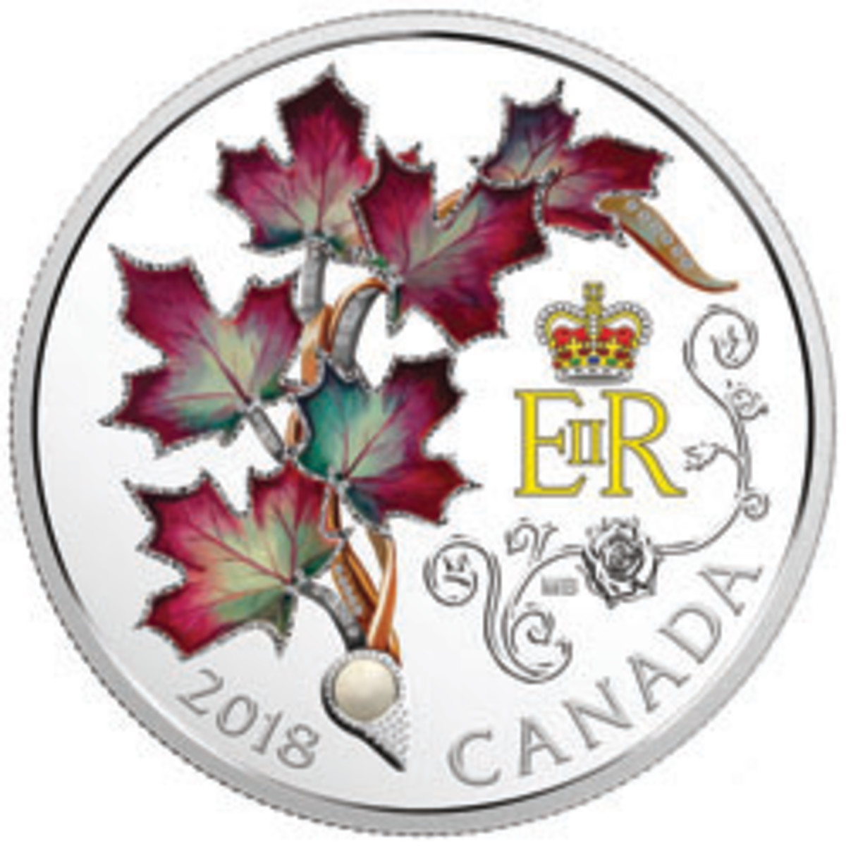  The second displays her unique 116-year-old maple leaf brooch. (Image courtesy Royal Canadian Mint)