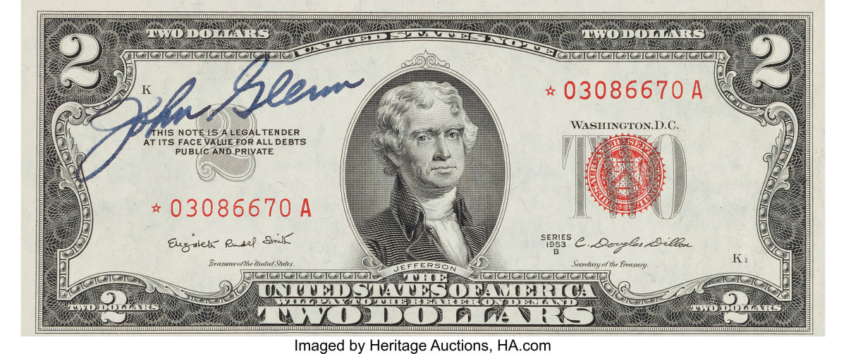 John Glenn signed $2 bill. (Image courtesy of Heritage Auctions)
