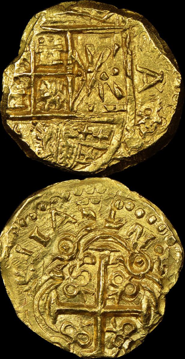 NGC has created special insert labels for the 1715 Plate Fleet coins recovered on the 300th anniversary, such as this Charles II type (1694–1713) gold 2 escudos struck in Colombia graded NGC MS-65. (Photos courtesy NGC .)