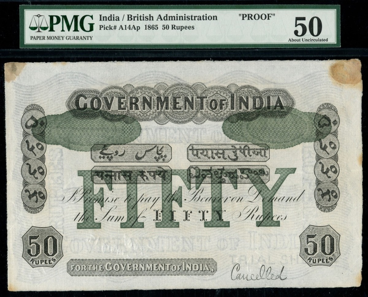 Lot #1066, Government of India P-A14Apin PMG 50 About Uncirculated condition brought strong results, hammering in at £52,000. (Photo courtesy of Spink)