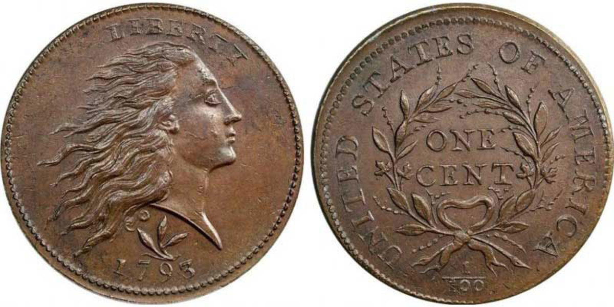 1793 Flowing Hair Wreath reverse cent. (Image courtesy of usacoinbook.com)