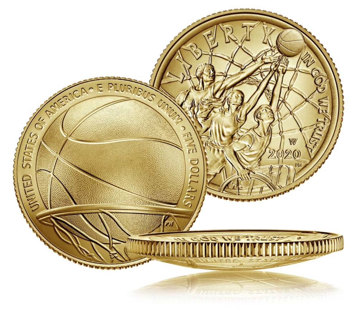 The Basketball Hall of Fame commemoratives will finally be released June 4 with seven new issues, including this uncirculated $5 gold piece.