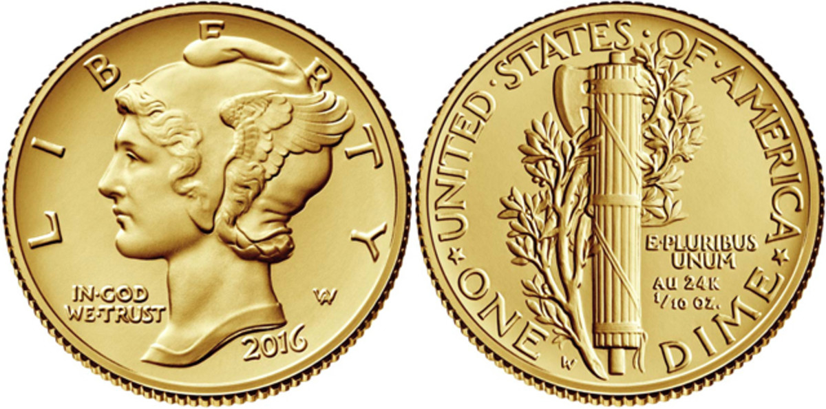 The 2016 Centennial gold Mercury dime releases April 21 with a 125,000 coin mintage and a 10 coin order limit.