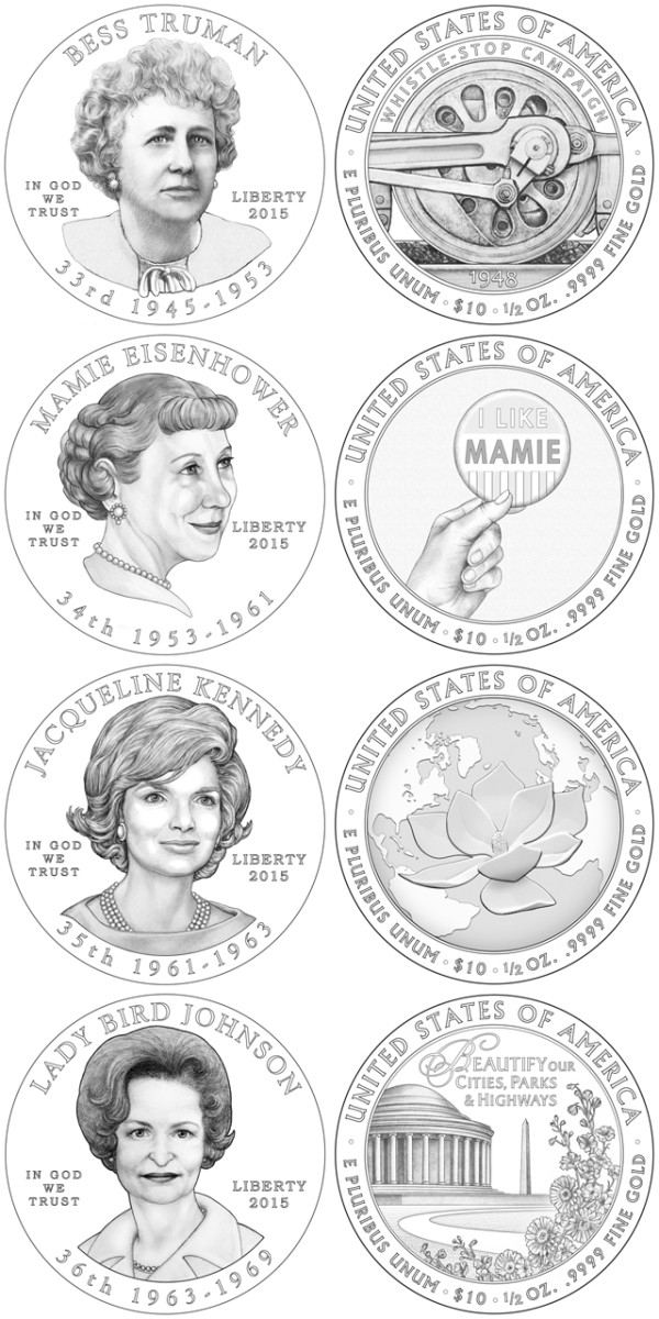 The designs for the 2015 First Spouse coins.