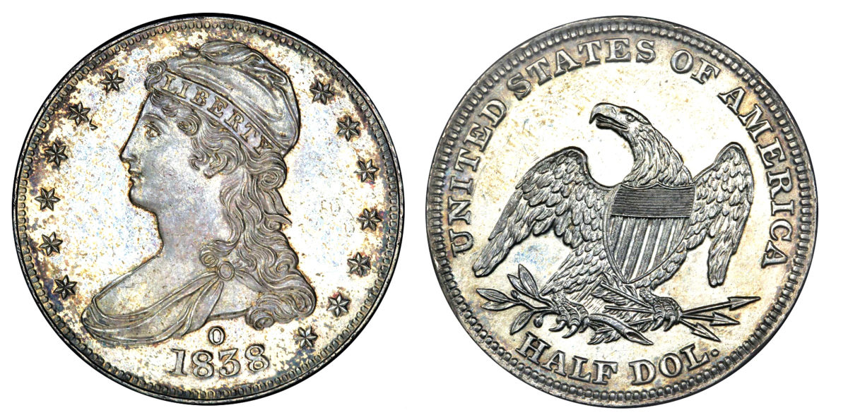 The 1838-O half dollar is extremely rare, with less than 20 having been struck. (Image courtesy of Stack’s Bowers)