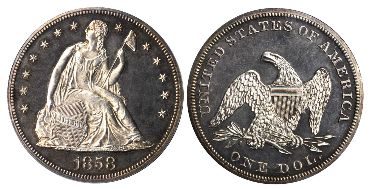 1858 silver dollars were struck only in proof for collectors. Images courtesy Stacks Bowers