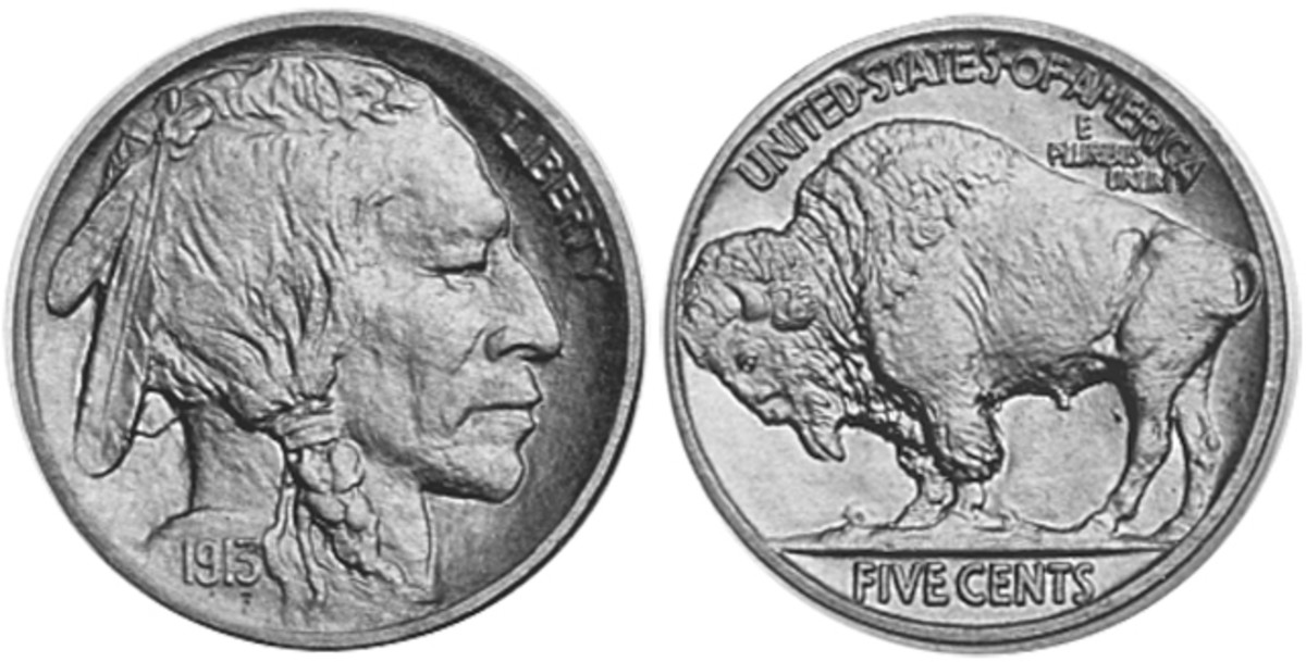 Buffalo nickel (Type 2) Denomination: 5 cents Weight: 5 grams Diameter: 21.2 mm Composition: Copper-Nickel Dates Minted: 1913 to 1921, 1923 to 1931, 1934 to 1938 Designer: James Earle Fraser