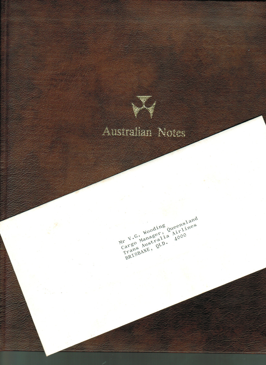 Cover of TAA Specimen Set folder with 1985 presentation card from the RBA. (Image courtesy Roxburys Auction House.)