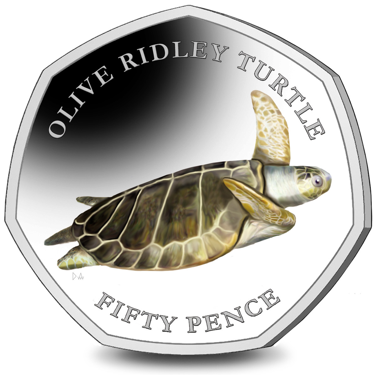 This Olive Ridley Turtle fifty pence wraps up the Sea Turtle series of coins issued for British Indian Ocean Territories and produced by the Pobjoy Mint.