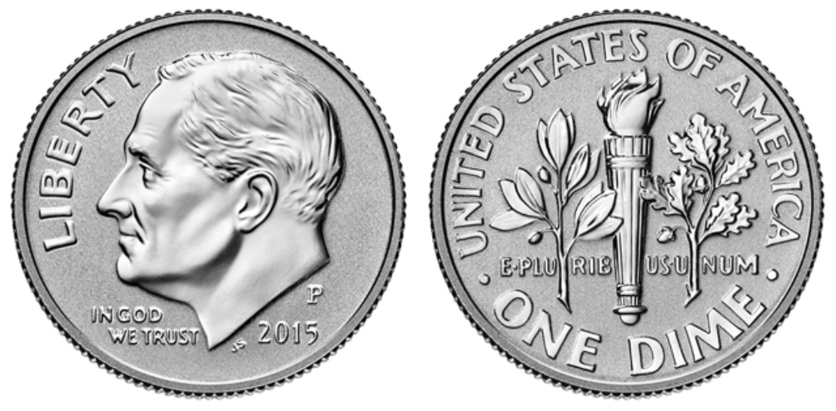 The 2015-P reverse proof Roosevelt dime.