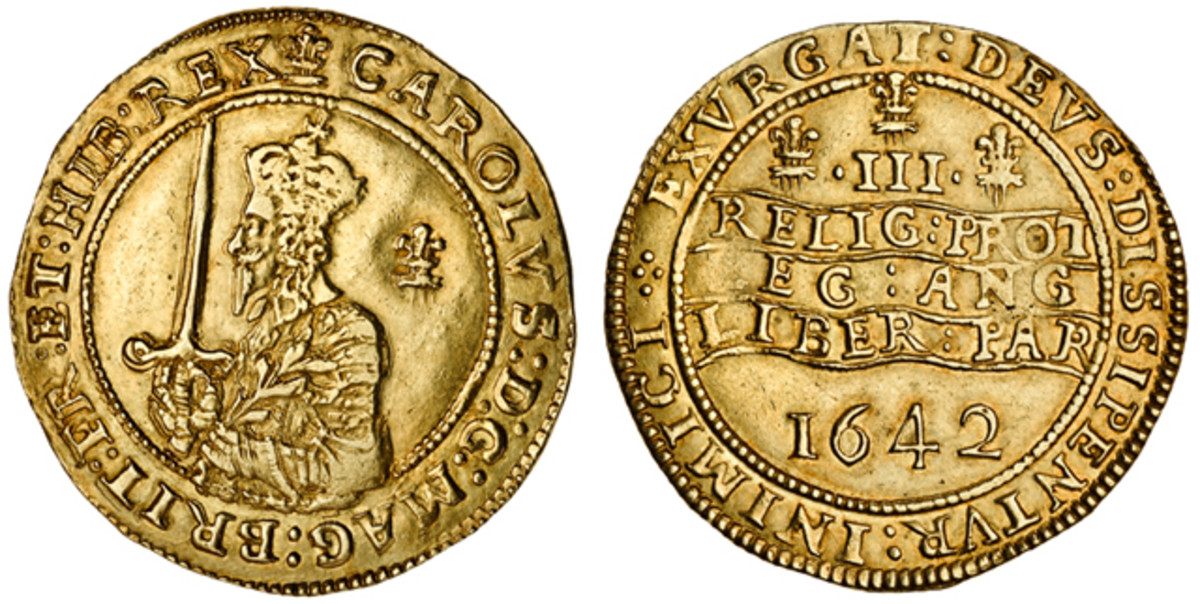 The second coin in which the bust had been composed in Oxford using the old Shrewsbury multiple puncheons failed to sell despite its VF+ grading.