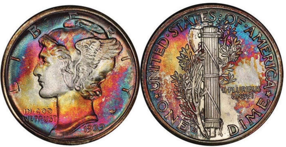 This 1939-D Mercury dime, graded MS-69 FB, brought $42,300 on an estimate of $30,000-$35,000.