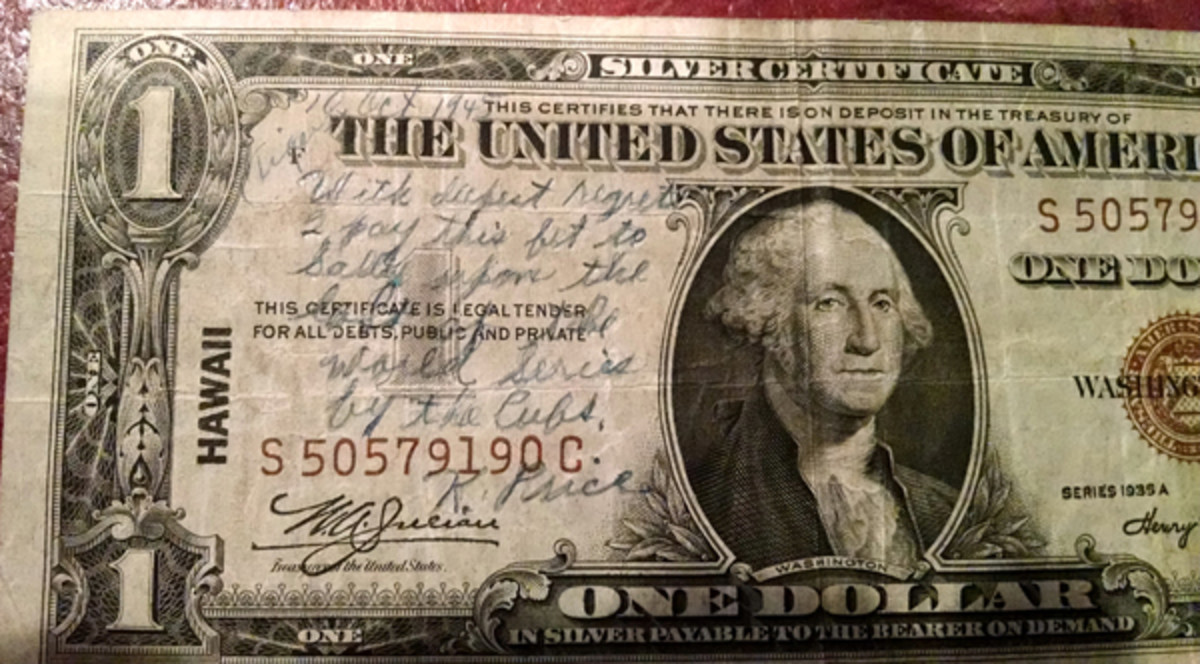  Fig. 5: A bet is a bet, and according to the inscription on this note, Sally was the winner of a bet made during the 1945 World Series game between the Cubs and the Tigers.