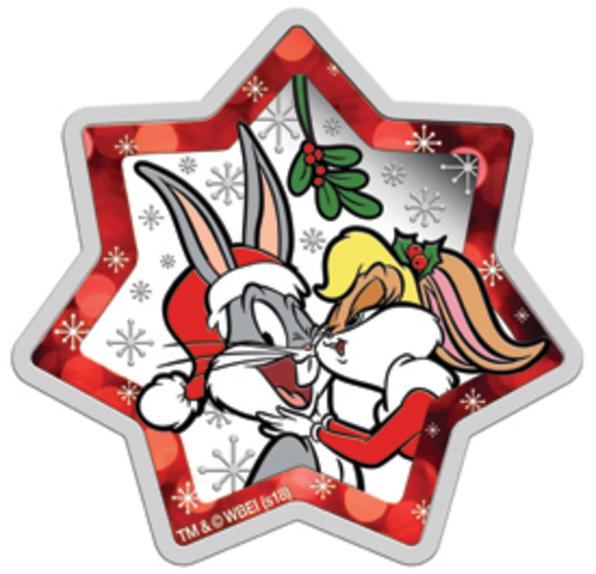  Perth Mint’s star-shaped silver Christmas dollar features Bugs Bunny & friend. (Image courtesy The Perth Mint & Warner Brothers: TM & © WBEI [s18])