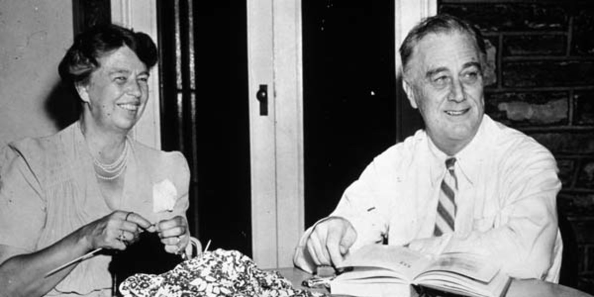 1941:  Franklin Delano Roosevelt (1882 - 1945), the 32nd president of the United States relaxing at home with his wife Eleanor. Together with Winston Churchill and Joseph Stalin, he led the Allies to victory in World War II.  (Photo by MPI/Getty Images)