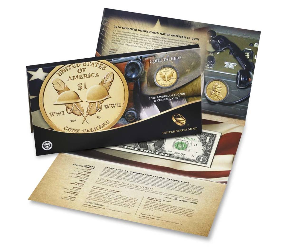 Image of the 2016 Native American Dollar Coin and Currency set.