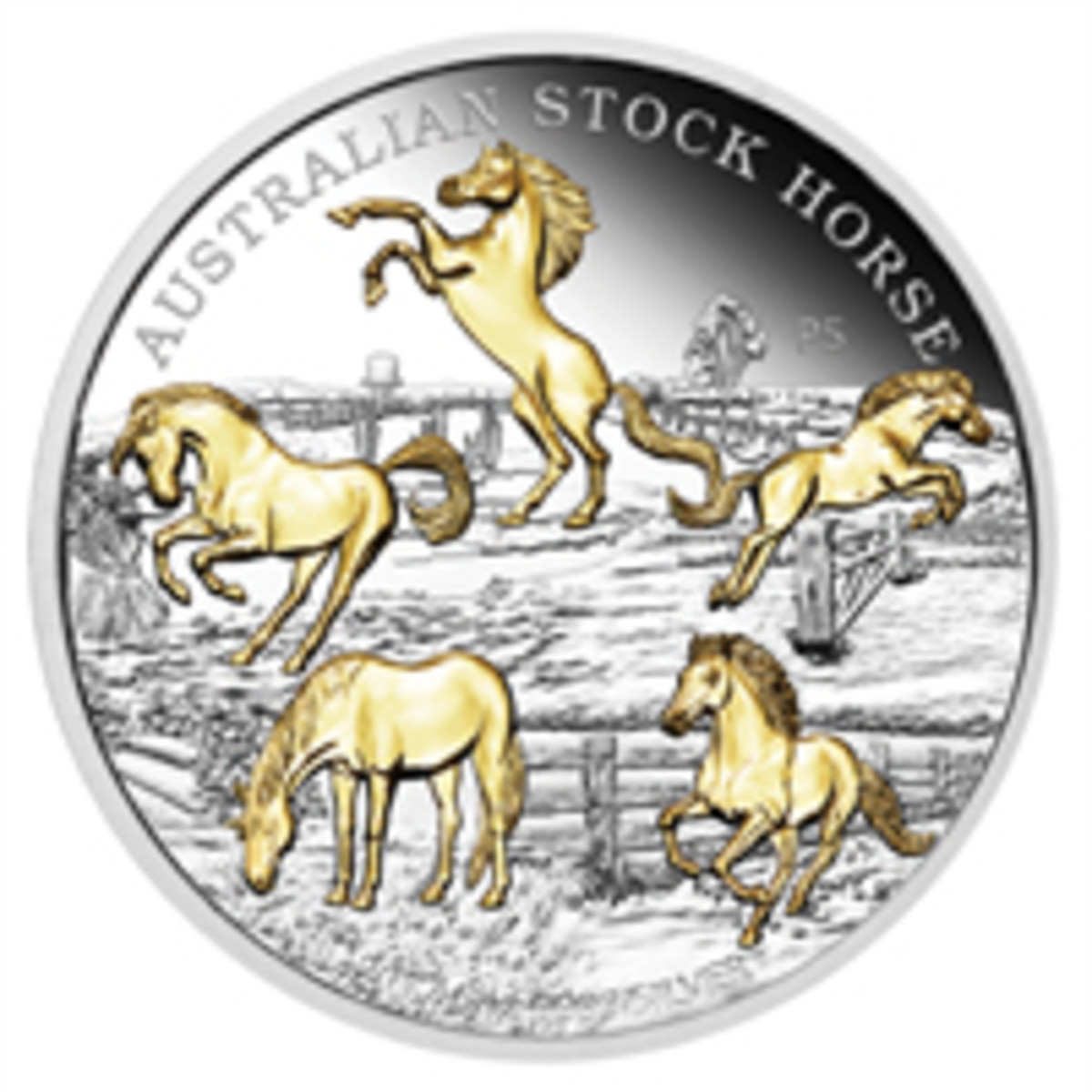  A montage of Australian Stock Horses in action and repose grace this 5 oz gilded silver proof $8. (Image courtesy The Perth Mint)