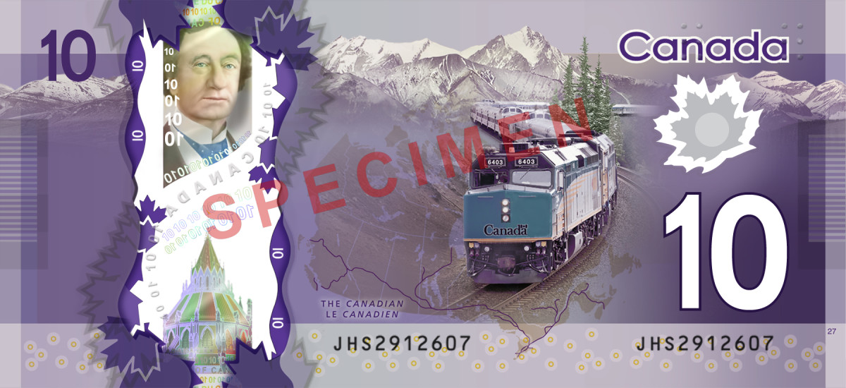 Among the polymer notes revealed last year was this $10 celebrating Canada’s rail heritage.