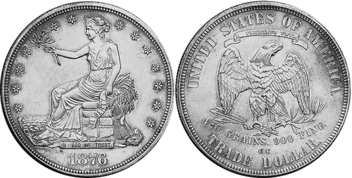 The 1876-CC Trade dollar with a mintage of 509,000 coins varies widely in price, going from $225 in G-4 to $64,000 in MS-65 where just one coin is known.