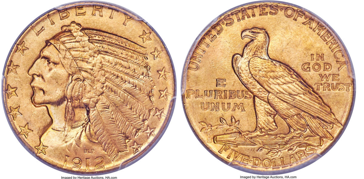 $312,000 was the price tag for an MS-65 1912-S Indian half eagle.