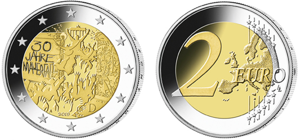 The German Mints' “30th Anniversary of the Fall of the Berlin Wall” 2-euro bimetallic coin.
