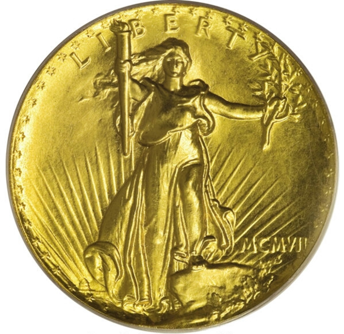 One of the most stunning coins ever minted is the 1907 ultra high relief Saint-Gaudens double eagle. (Image courtesy Heritage Auctions.)