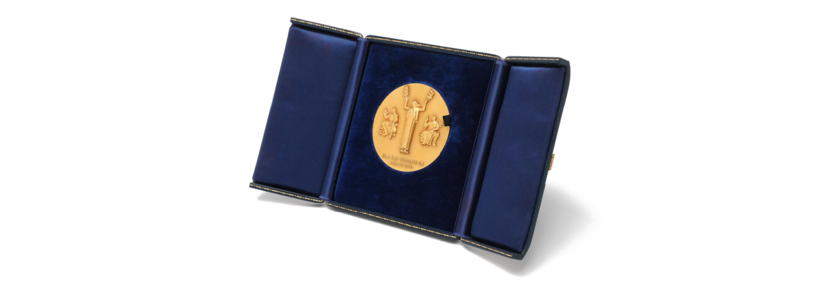 Housed in a double hinged plush case this unique item represents a special intersection of 20th century science and numismatics.