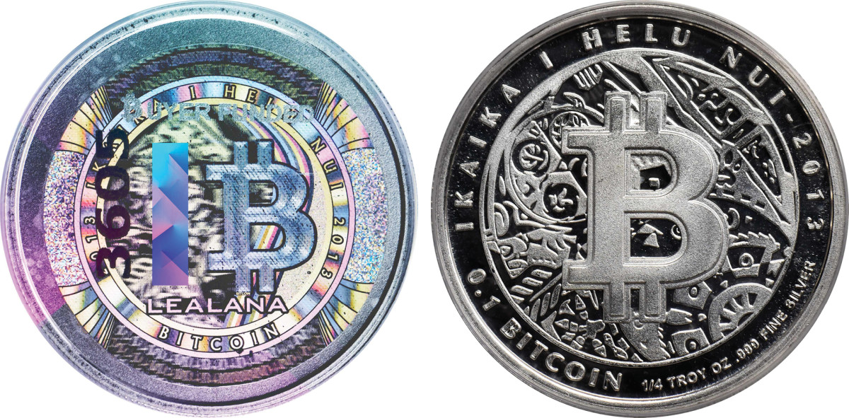 A Lealana Bitcoin is the first physical cryptocurrency item to be offered at a major auction. It will be called during Stack’s Bowers Galleries’ November Showcase Auction. (Images courtesy Stack’s Bowers Galleries.)