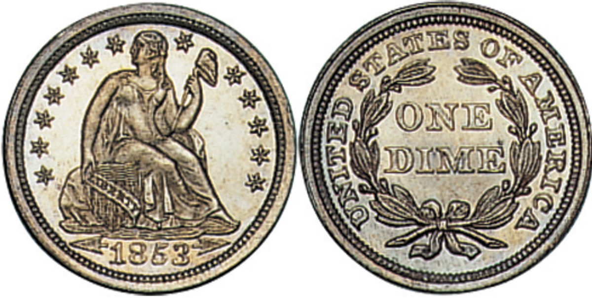 1853 Seated Liberty dime.