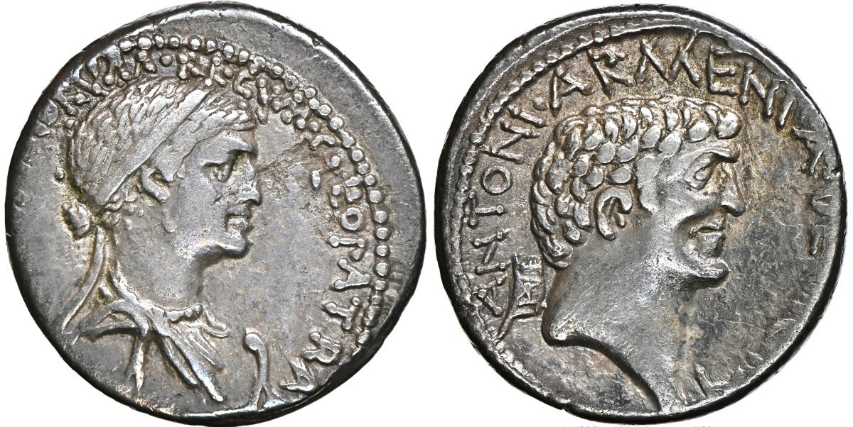 Cleopatra VII of Egypt and Marc Anthony as Rulers of the East elevate this silver denarius to a very high level. This little beauty has been off the market since the 1980’s and people are noticing it over a month before closing.