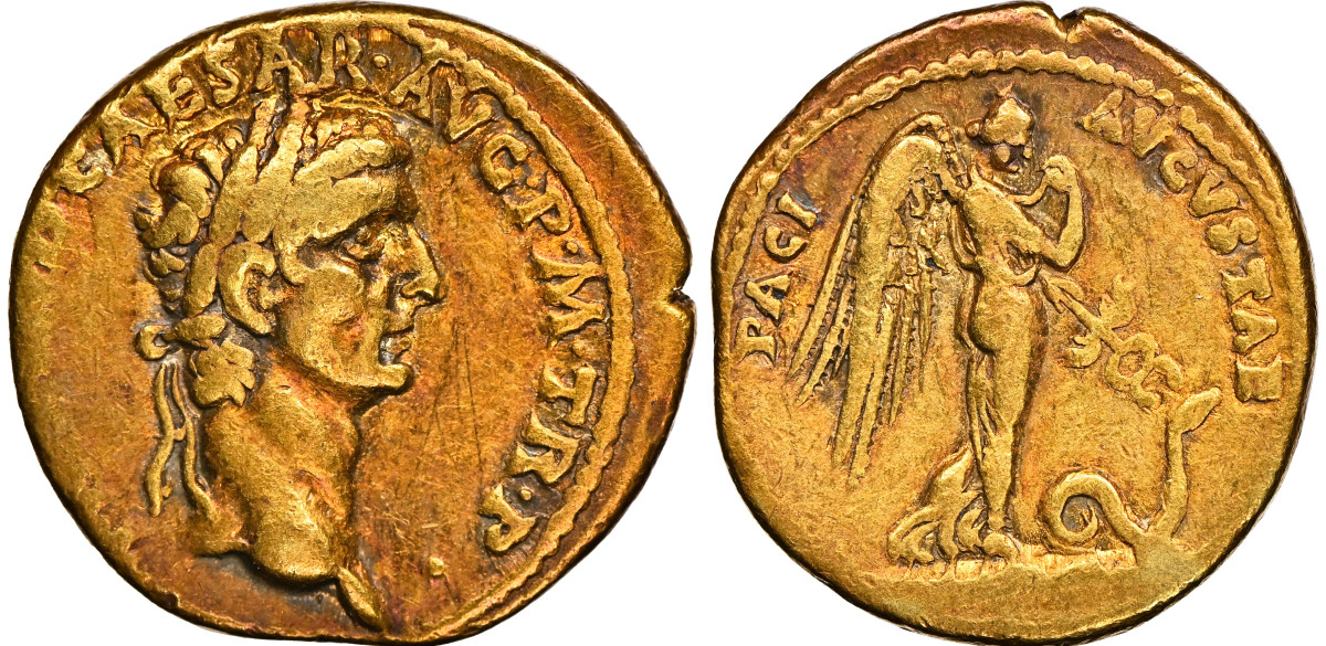 A laureate head of Claudius I with legends as Caesar make this gold aureus a very attractive find. This coin and many others in the Rockport Collection have been off the market since the 1980’s.
