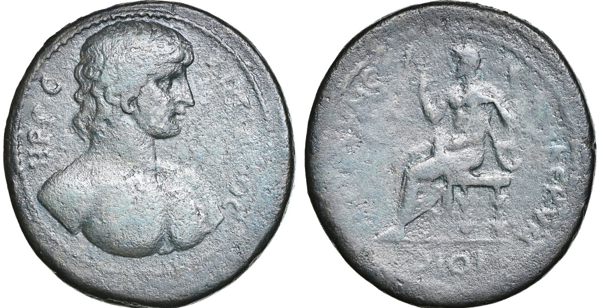 An unpublished coin of Aeolis, featuring Antinoüs, a discreet friend of Hadrian who died mysteriously in 130 A.D. and became cult figure with pagan god-like status in the Greek east, is presented in the Rockport sale. This is likely a very scarce Provincial issue and should draw attention for the collectors of this era.