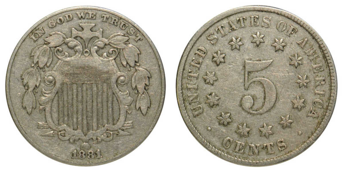 1881 Shield nickel. (Image courtesy usacoinbook.com.)