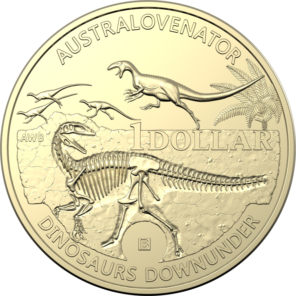 2022-$1-'B'-Brisbane-Privy-Mark-Uncirculated-Dinosaurs-Downunder-Coin_REV
