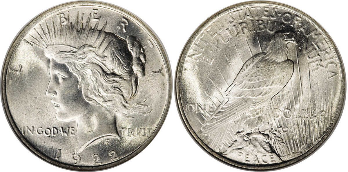 A 1922 Peace Dollar.