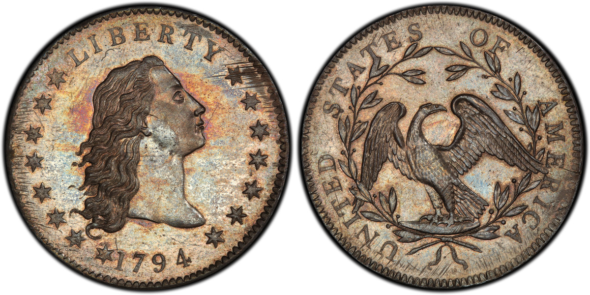 This 1794 Flowing Hair silver dollar, believed to be the United States' first silver dollar has been purchased for $12 million. (Images courtesy GreatCollections.)