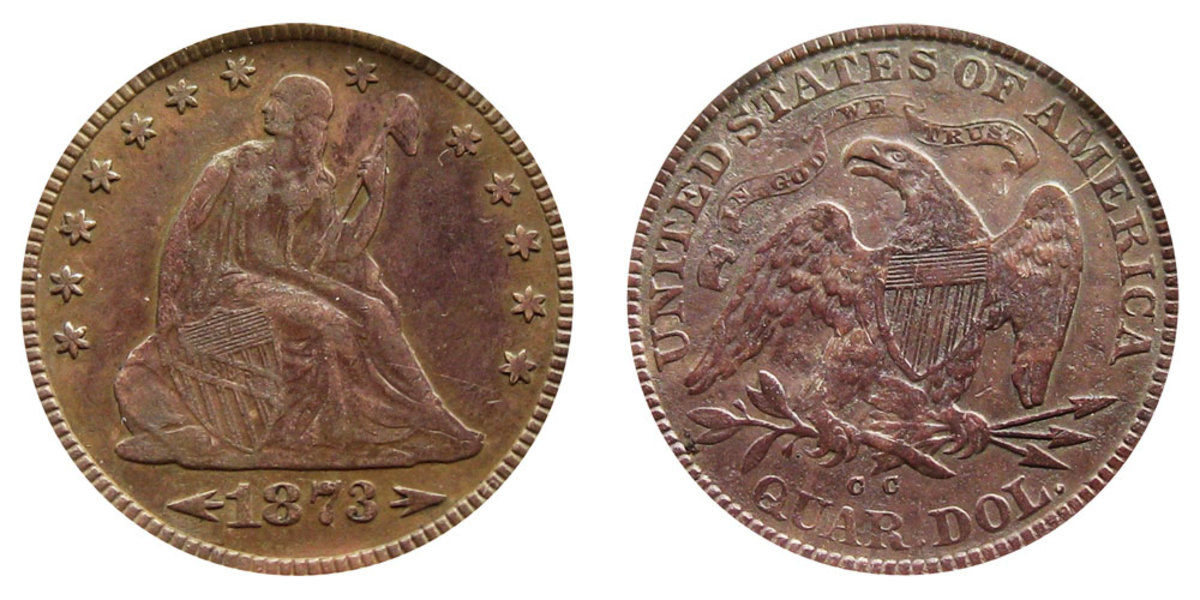 1873-CC Seated Liberty quarter with arrows at date. (Images courtesy usacoinbook.com.)