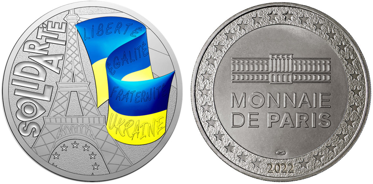 For every 10-euro "Solidarity with Ukraine" mini-medal sold, Monnaie de Paris will donate 8 euros to the Red Cross for Ukrainian humanitarian relief. (Images courtesy Monnaie de Paris.)