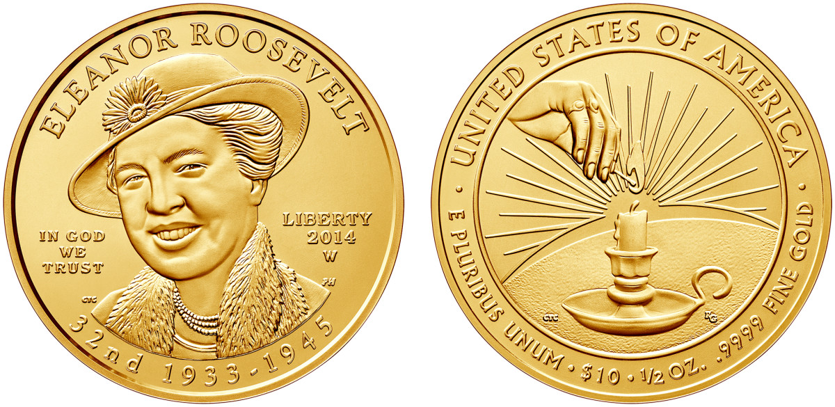 Eleanor Roosevelt First Spouse gold $10. (Images courtesy United States Mint.)