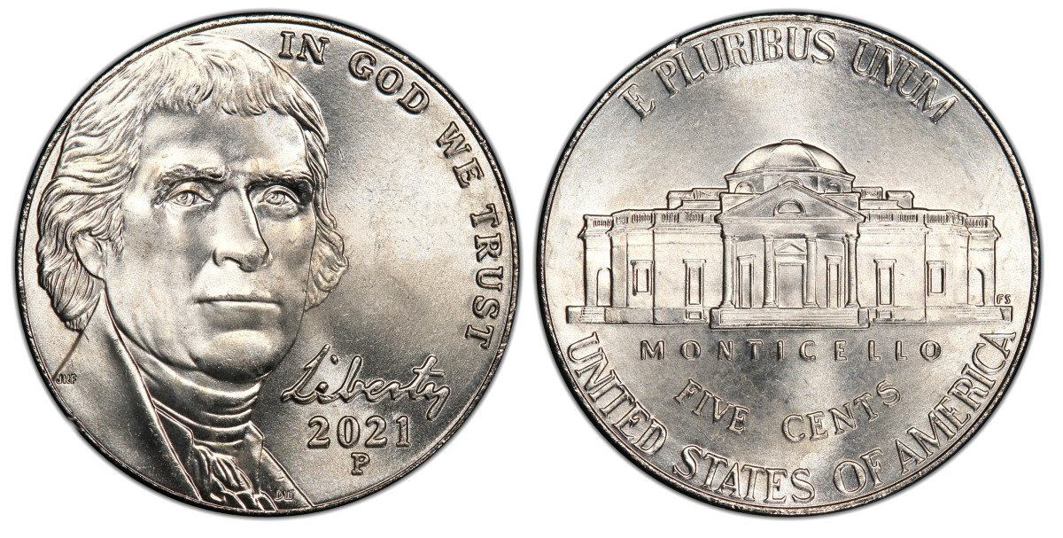 The present-day design of the Jefferson nickel. (Image courtesy of PCGS)